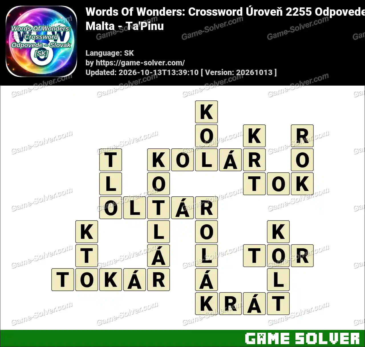 Words Of Wonders: Crossword Úroveň 2255 Odpovede – Malta – Ta’Pinu